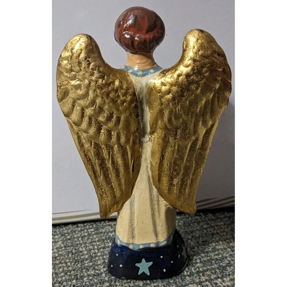 Vaillancourt Folk Art Chalkware Angel Stars Gown 2017 #173 11038 Gold Wings READ